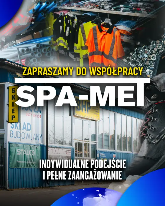 Grafika z profilu SPA-MET: zapraszamy do współpracy, budynek sklepu SPA-MET